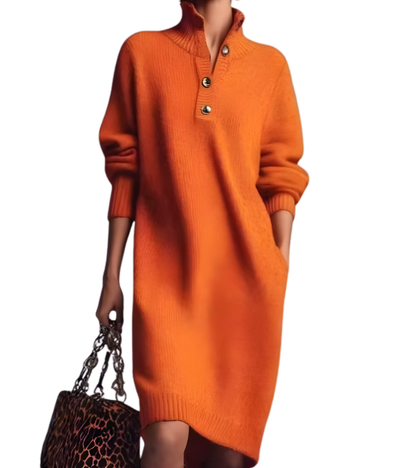 Margaux | Women's High Collar Button Front Knit Dress