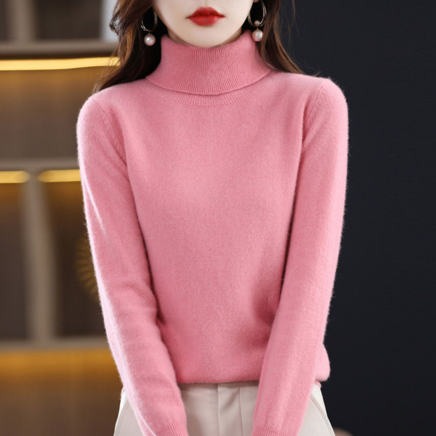 Soft knit turtleneck sweater for women with classic fit | Elara