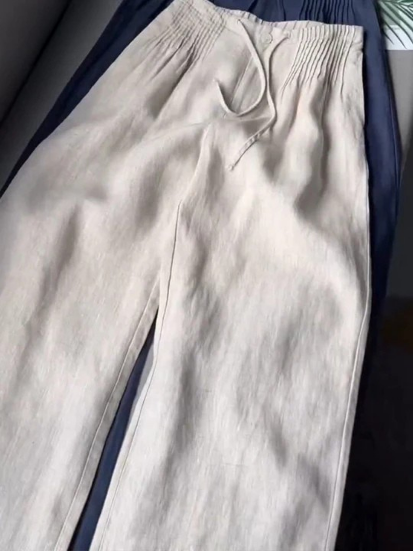 Wide leg cotton linen blend comfortable trousers for women | Camille