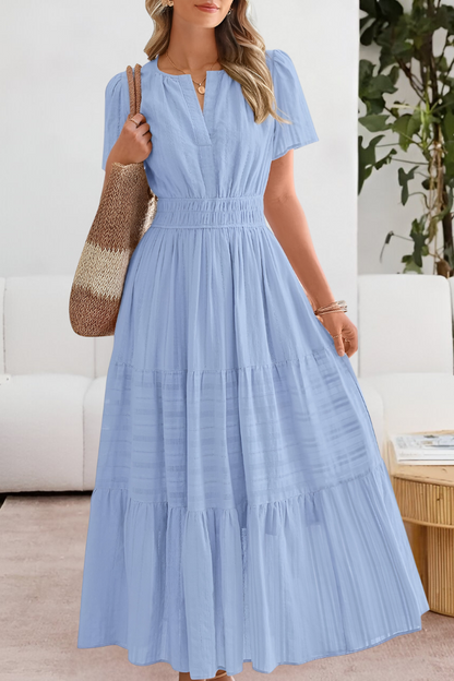 Boho tiered maxi dress with short sleeves for women | Marisela