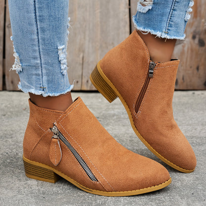Orthopedic leather zipper block heel boots for women | Joanna
