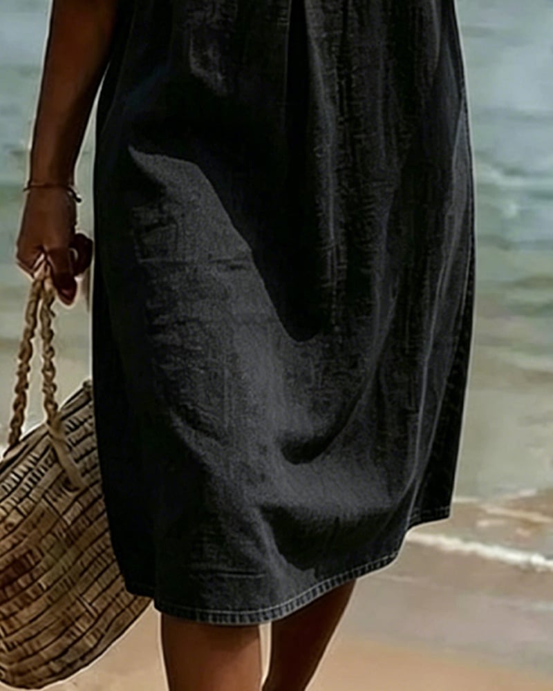 Casual solid A-line ruffle sleeve dress for women | Pasqualle