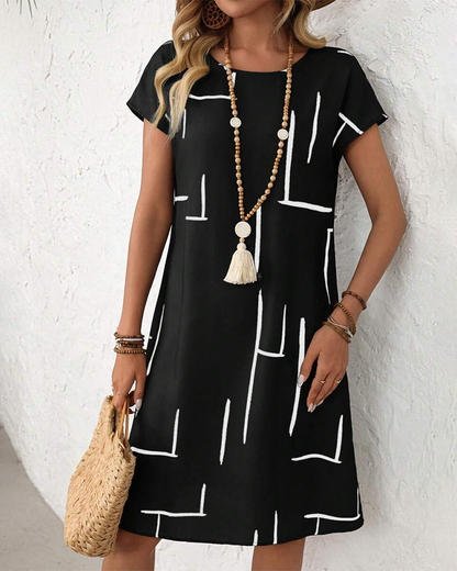 Striped cotton shift knee length dress for women | Lauretta