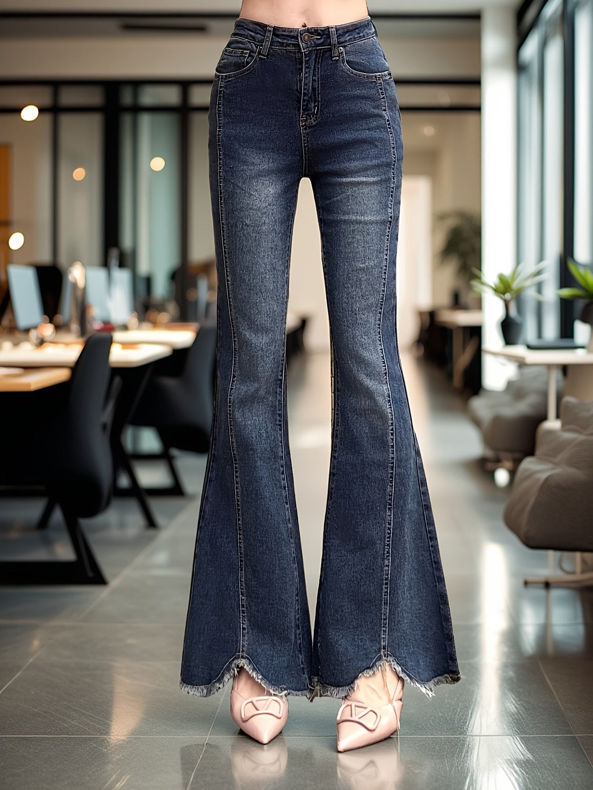 Iselle | Women's High Rise Frayed Hem Flare Jeans