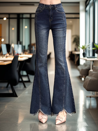 Iselle | Women's High Rise Frayed Hem Flare Jeans