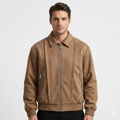 Klint | Men's Oversized Suede Look Bomber Jacket with Zip Pockets
