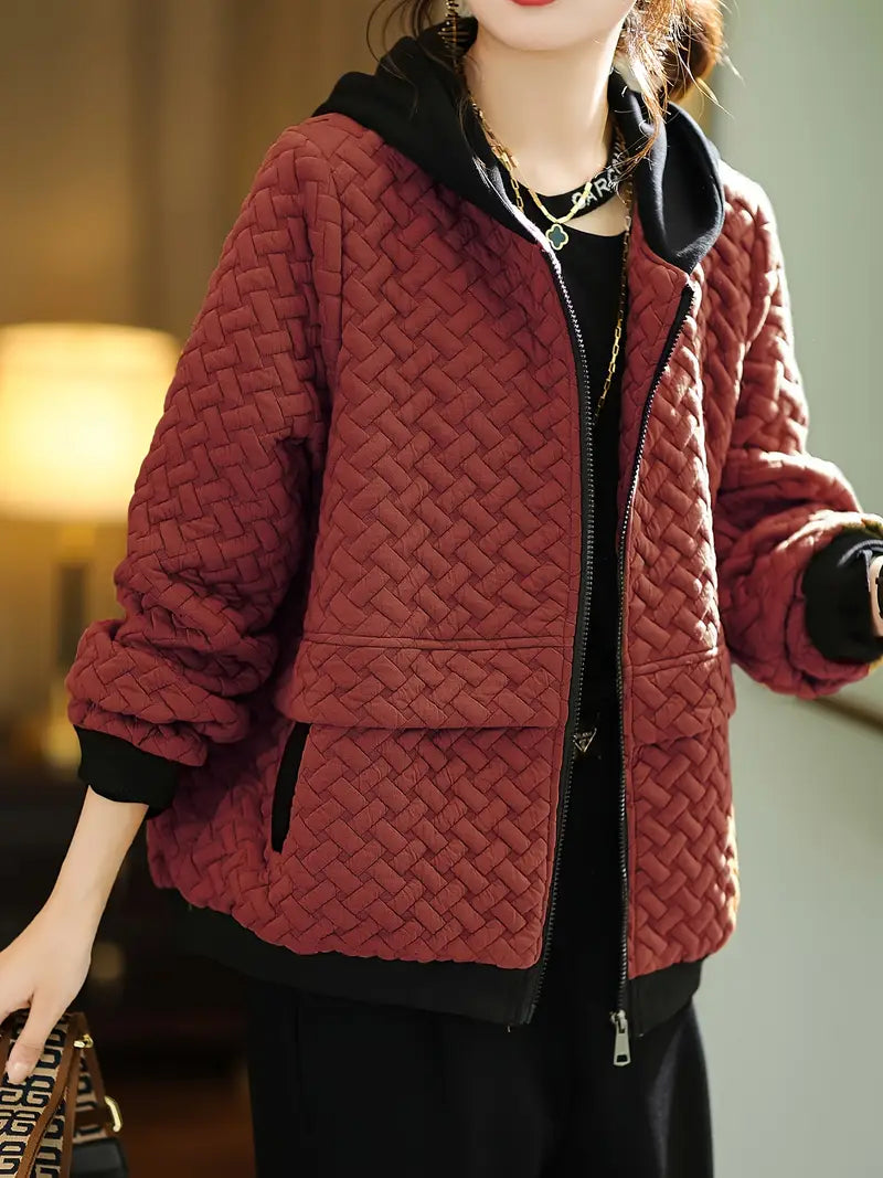 Quilted zip-up hoodie with basketweave pattern | Selara