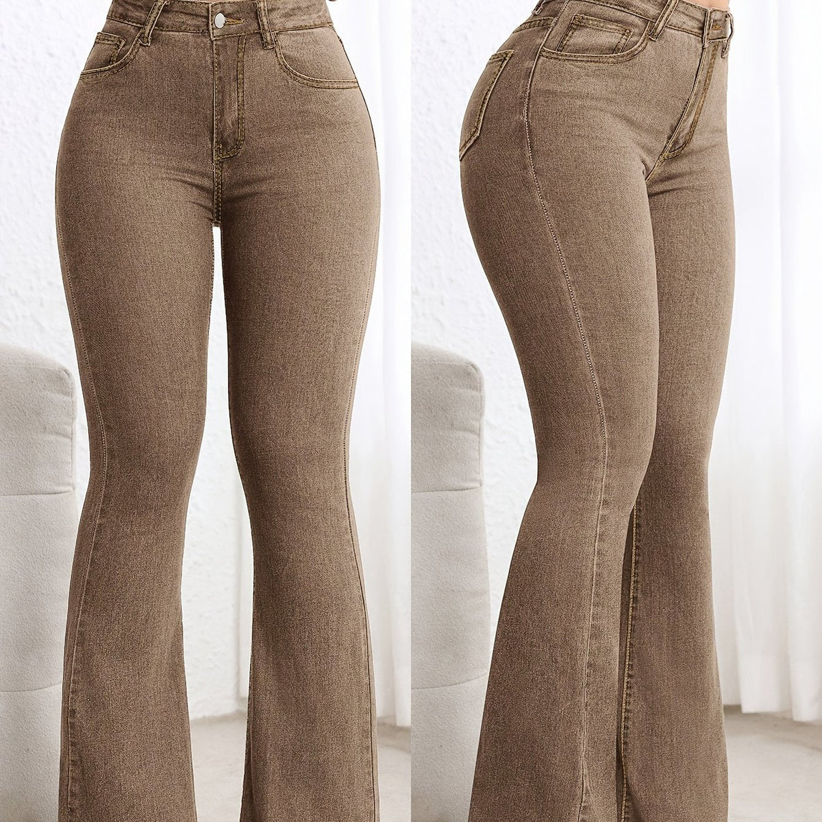 Cavelle | Women's High Waist Contrast Stitch Flare Jeans