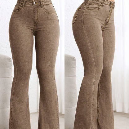 Cavelle | Women's High Waist Contrast Stitch Flare Jeans