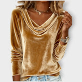 Elegant Velvet Drape-Neck Top for Women | Margaret