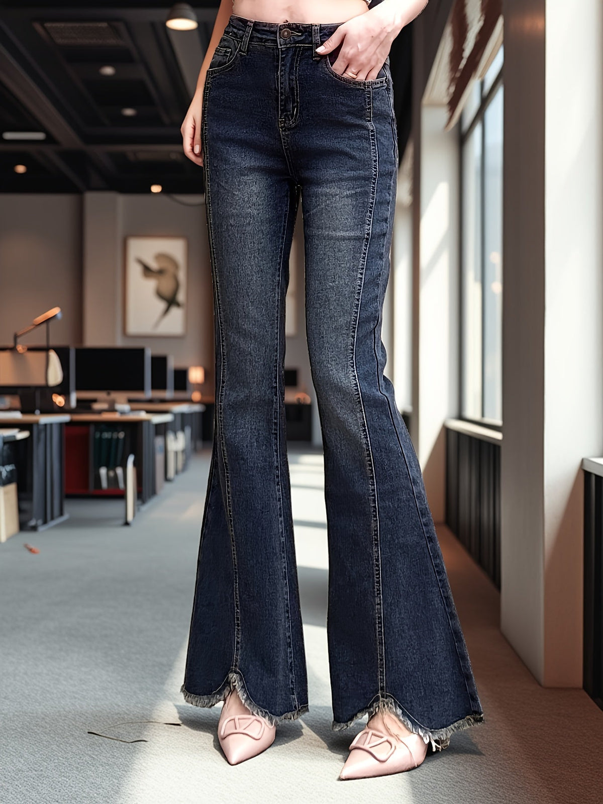 Iselle | Women's High Rise Frayed Hem Flare Jeans