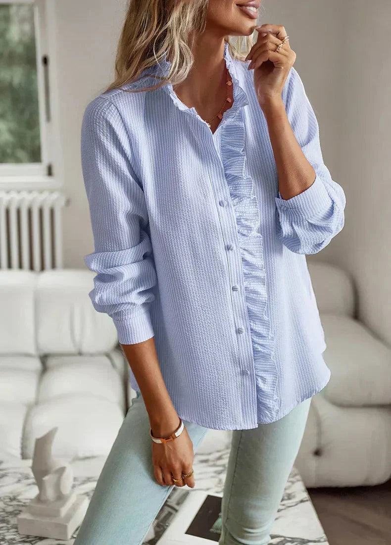 Tailored ruffle front elegant blouse for women | Marissa