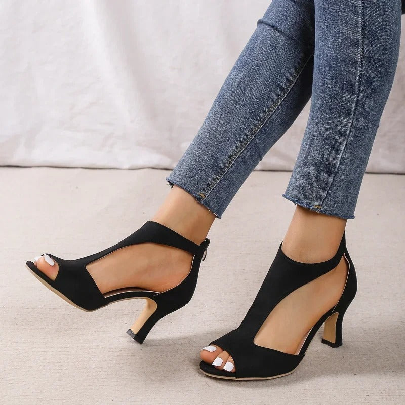 Elegant open-toe comfort heels for women | Amara