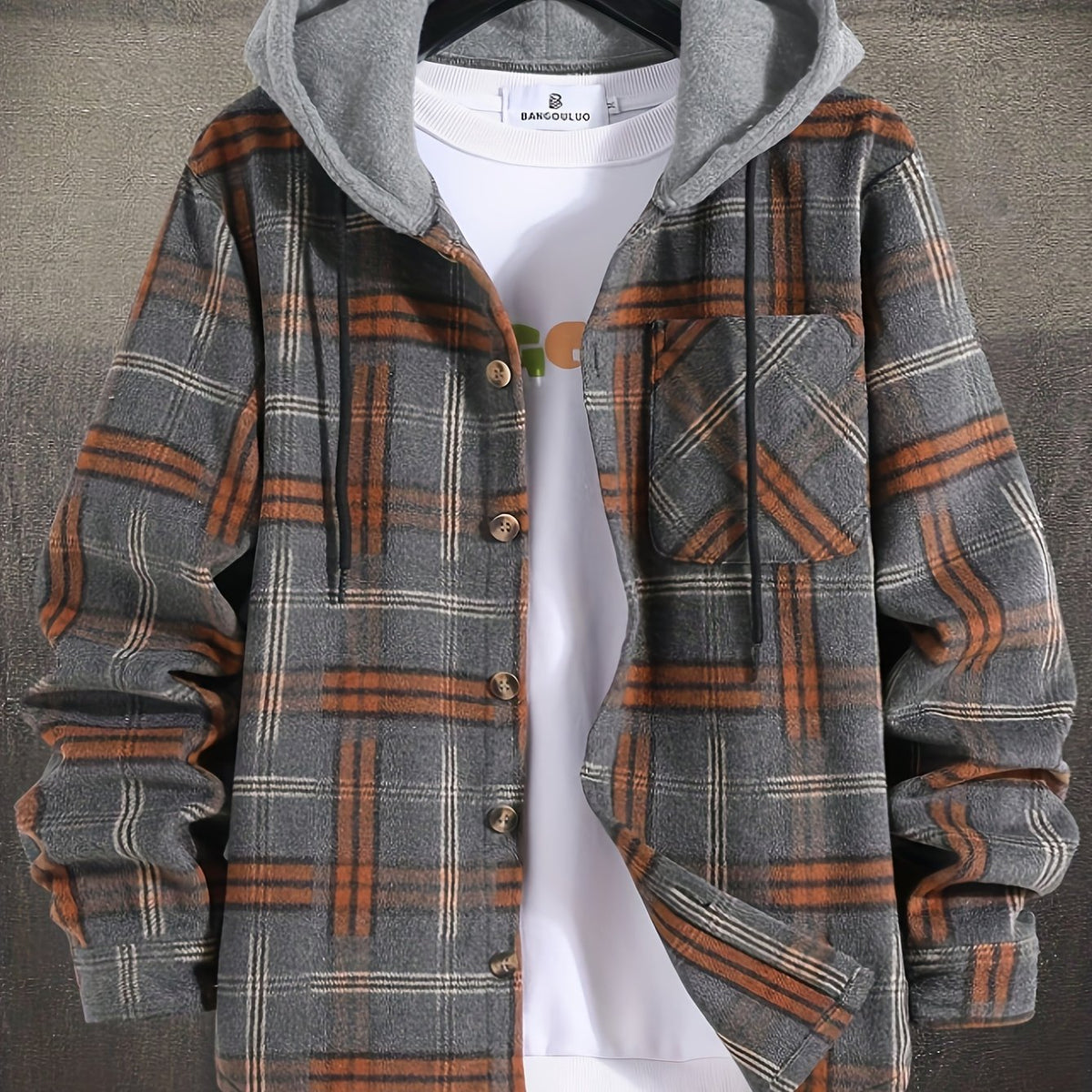 Hollara | Men's Plaid Hooded Jacket with Chest Pocket