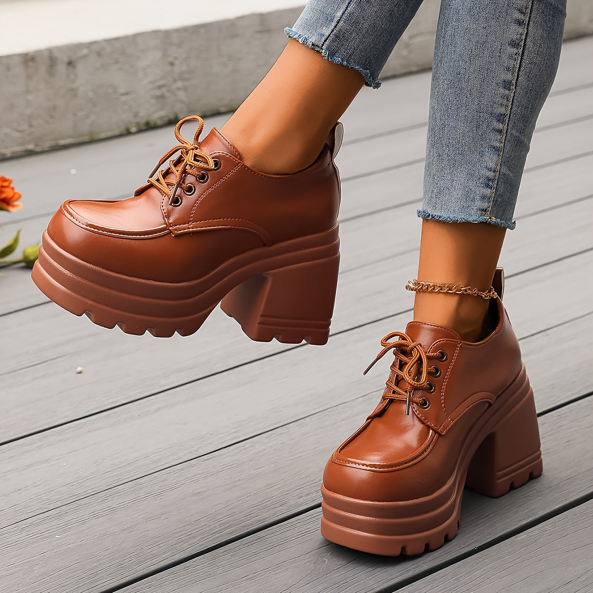 Chunky platform lace-up oxfords with block heel | Selby
