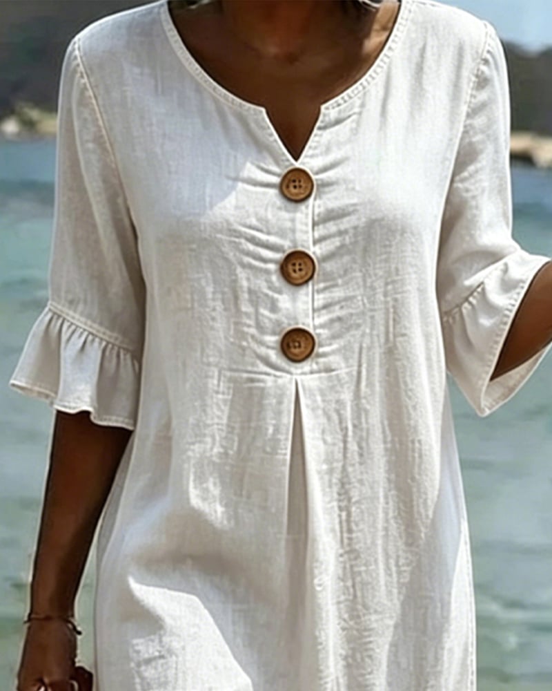 Casual solid A-line ruffle sleeve dress for women | Pasqualle