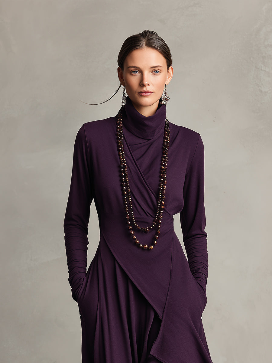 Bohemian draped turtleneck maxi dress for women | Elowen