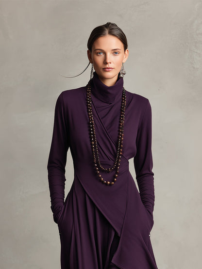 Bohemian draped turtleneck maxi dress for women | Elowen