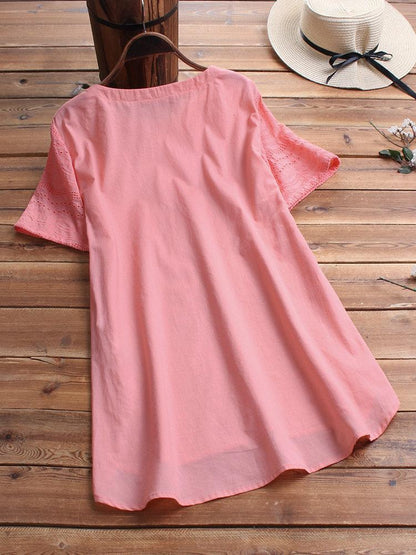Cotton eyelet button detail tunic top for women | Marisela