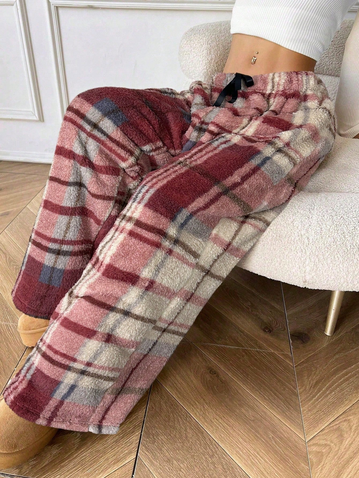 Freesia | Women's Plaid Wide Leg Drawstring Sweatpants