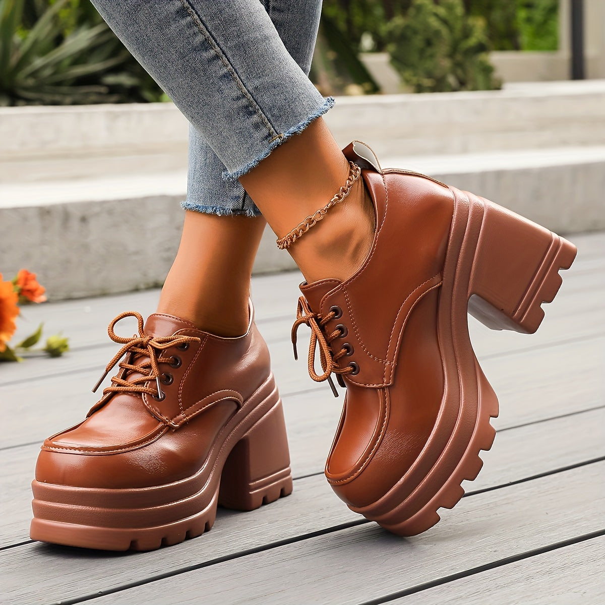 Chunky platform lace-up oxfords with block heel | Selby