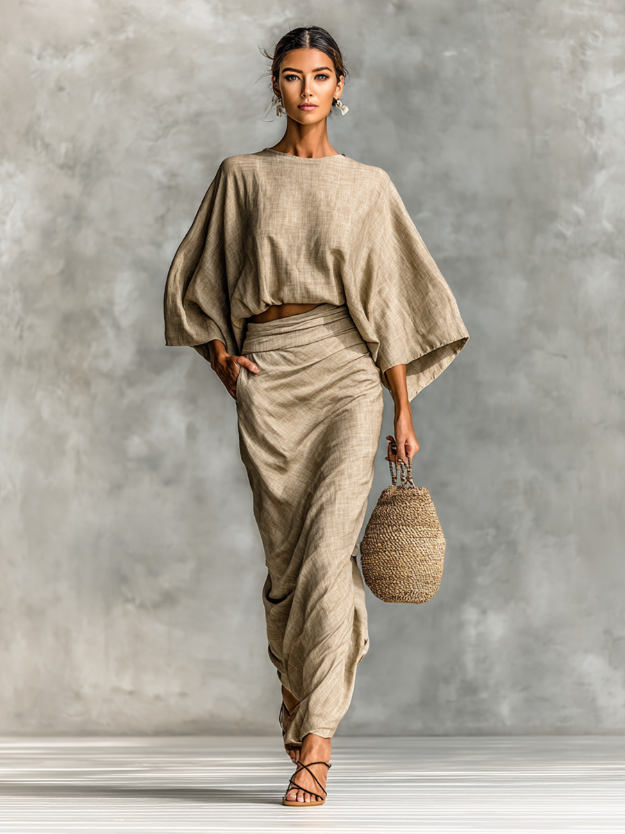 Flowing bat sleeve two-piece skirt set for women | Mirelle