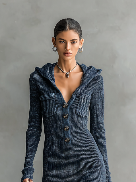 Slim hooded maxi dress with clean silhouette for women | Elowen