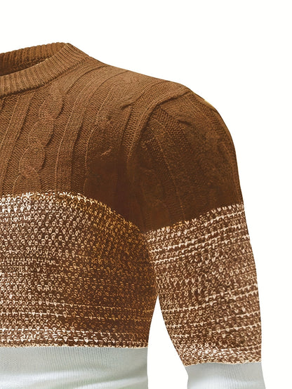 Gavren | Men's Color Block Crew Neck Sweater with Ribbed Cuffs