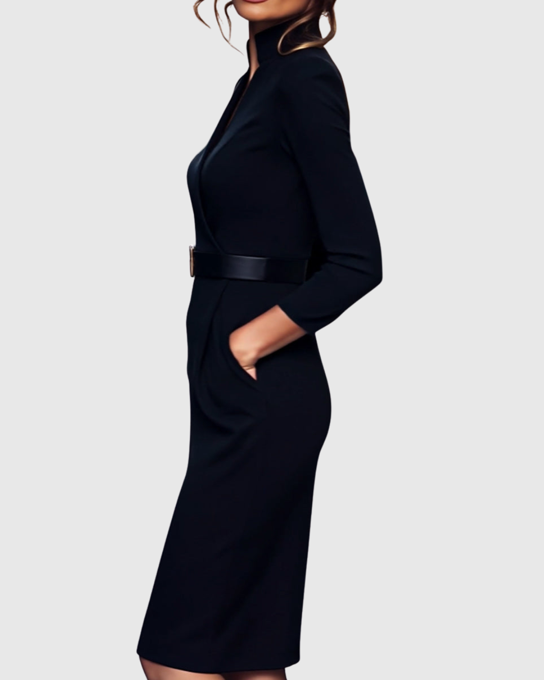 Elegant long-sleeve tailored midi dress for women | Claribel