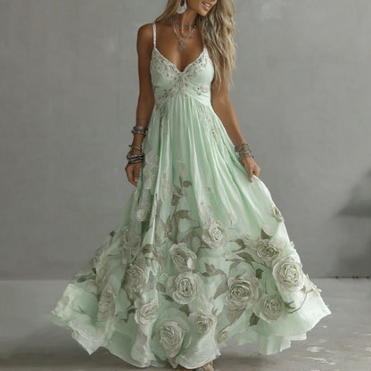 Vintage rose embroidered maxi dress for women | Adeluna