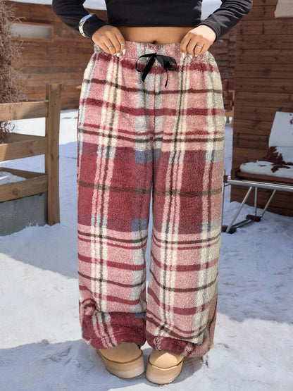 Freesia | Women's Plaid Wide Leg Drawstring Sweatpants