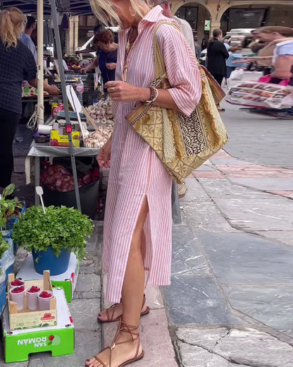 Striped button-down shirt dress for women | Brooke