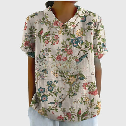 Veronica | Women's V Neck Short Sleeve Floral Blouse