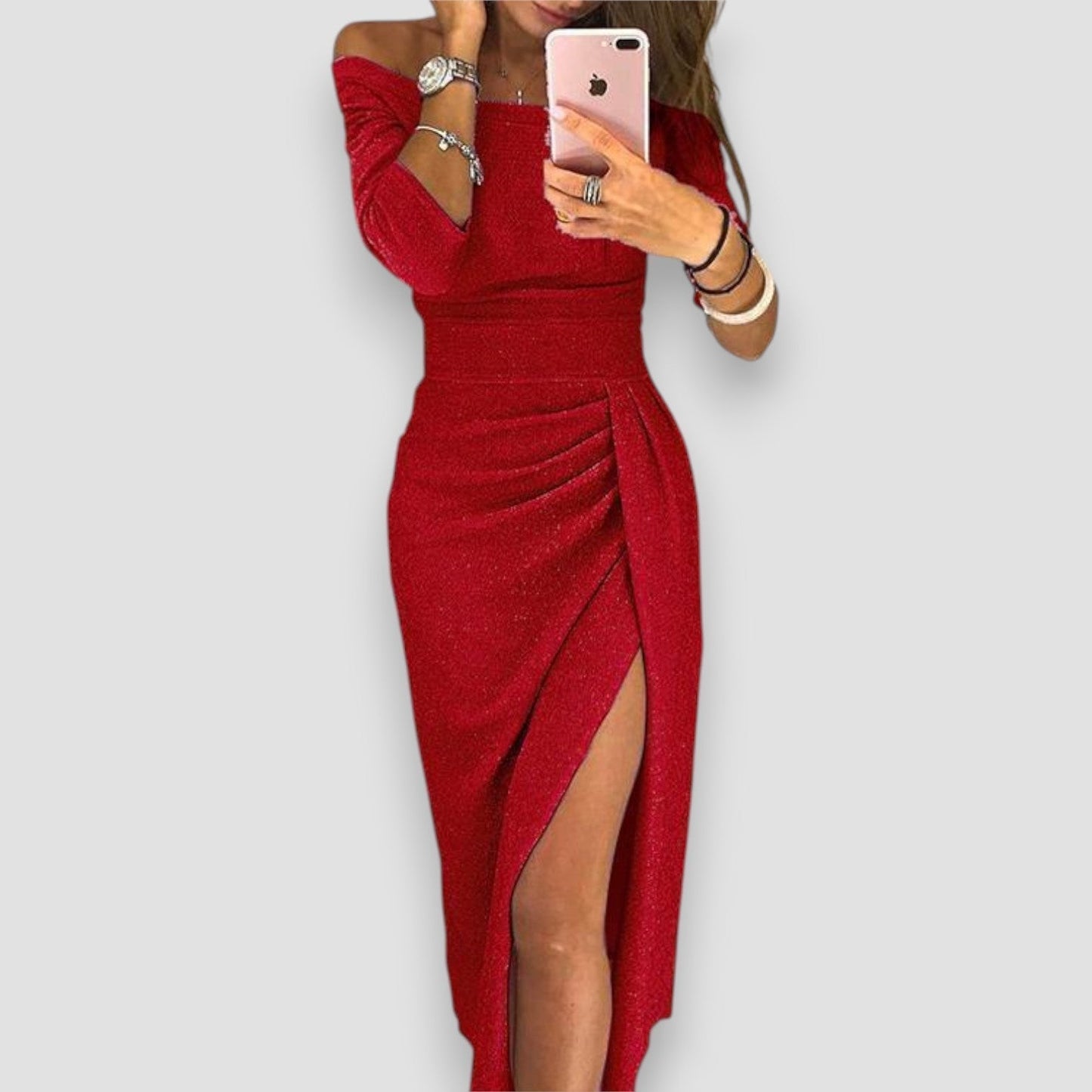 Elegant evening dress with flowing silhouette for women | Riley