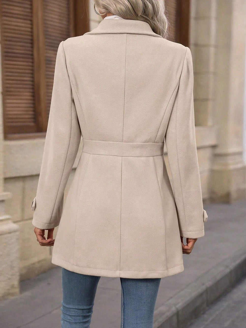 Seravelle | Women's Wool Blend Belted Notch Collar Trench Coat