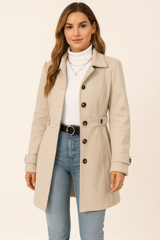Seravelle | Women's Wool Blend Belted Notch Collar Trench Coat