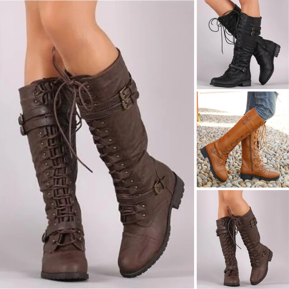 Raquel | Women's Buckle Lace-Up Retro Boot