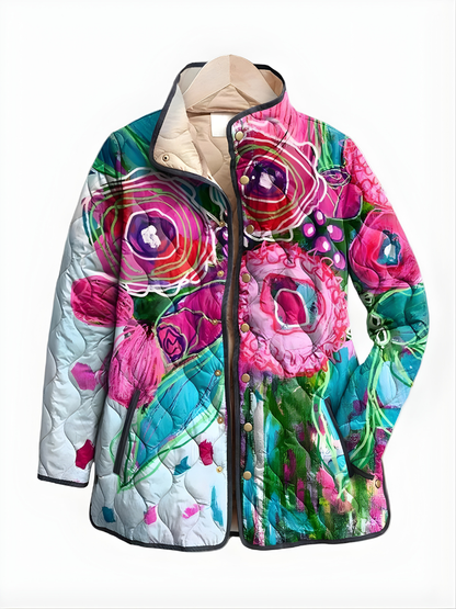 Celeste | Women's Floral Quilted Jacket with Button Front