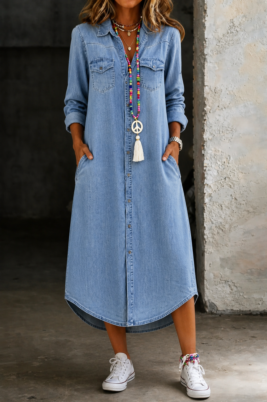 Andara | Women's Long Denim Shirt Dress with Relaxed Fit