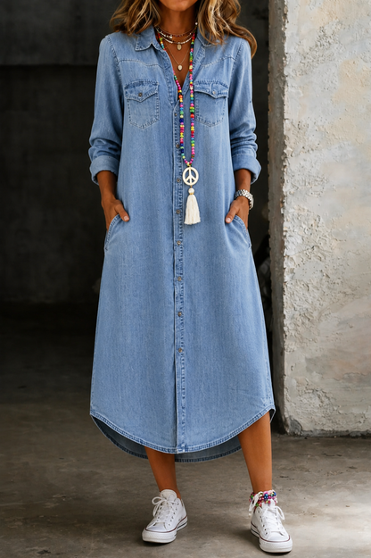 Andara | Women's Long Denim Shirt Dress with Relaxed Fit