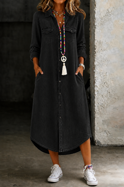 Andara | Women's Long Denim Shirt Dress with Relaxed Fit
