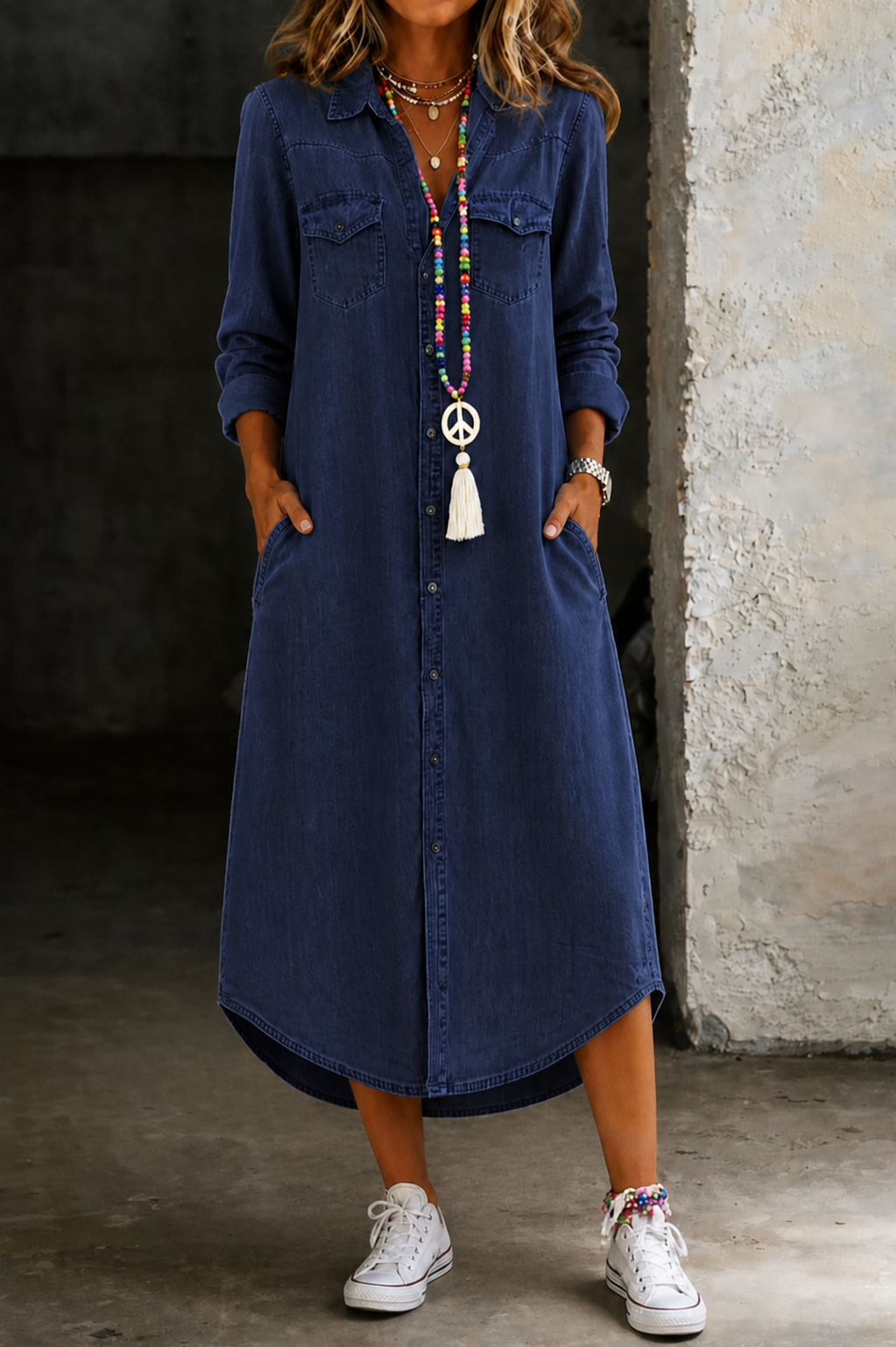 Andara | Women's Long Denim Shirt Dress with Relaxed Fit