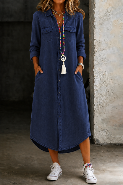 Andara | Women's Long Denim Shirt Dress with Relaxed Fit