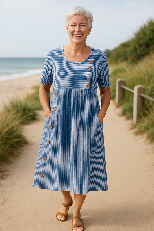 Striped comfortable midi dress for women | Brienne