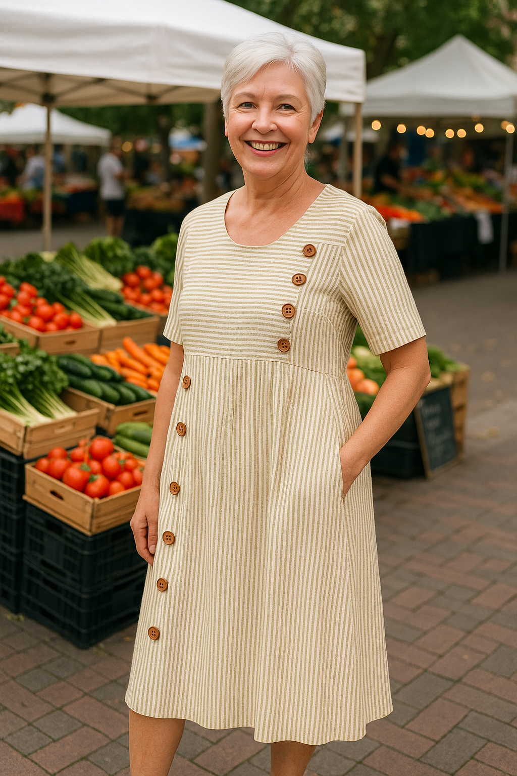 Striped comfortable midi dress for women | Brienne