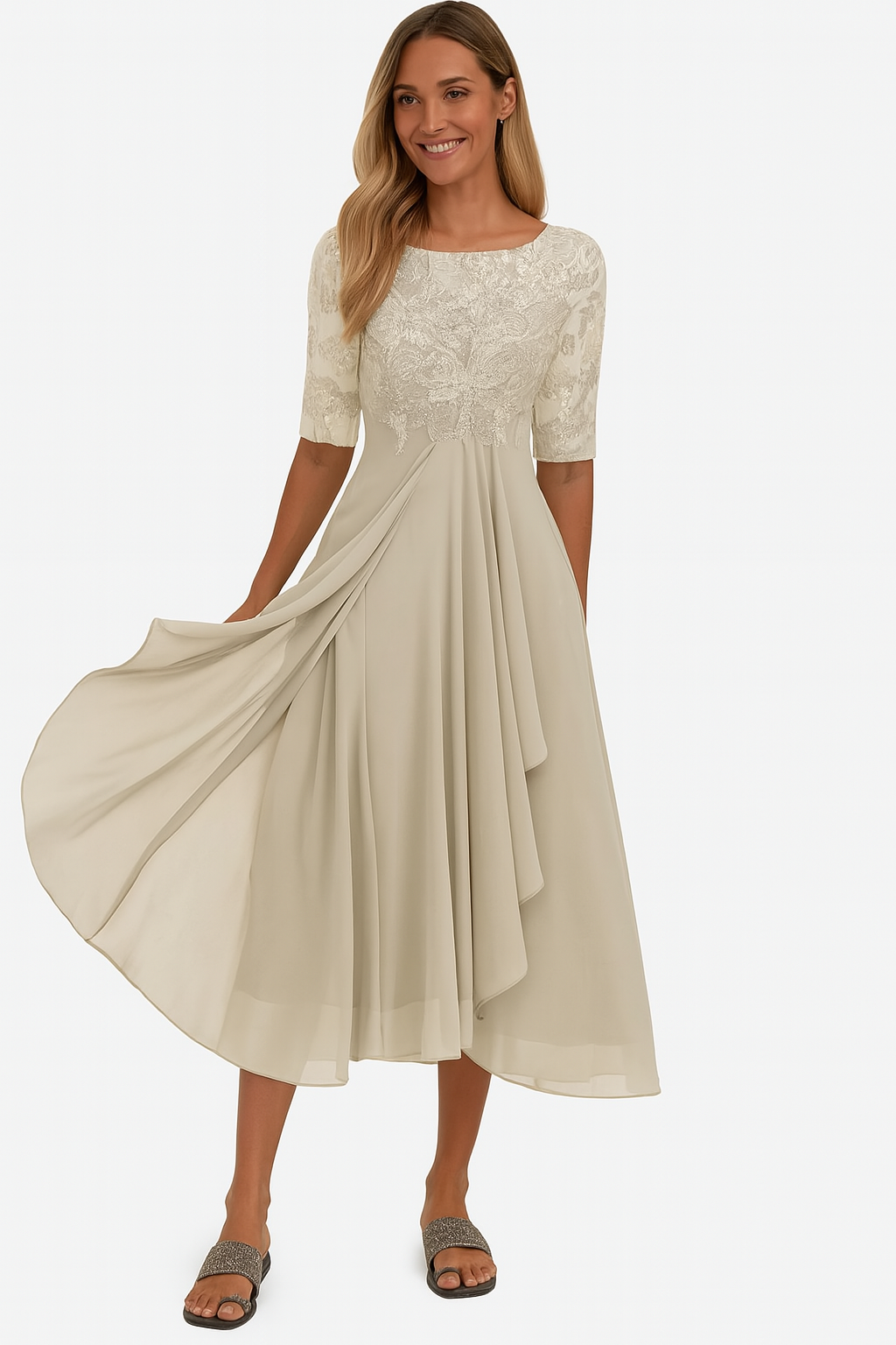 Elegant lace chiffon dress for women | Marielle
