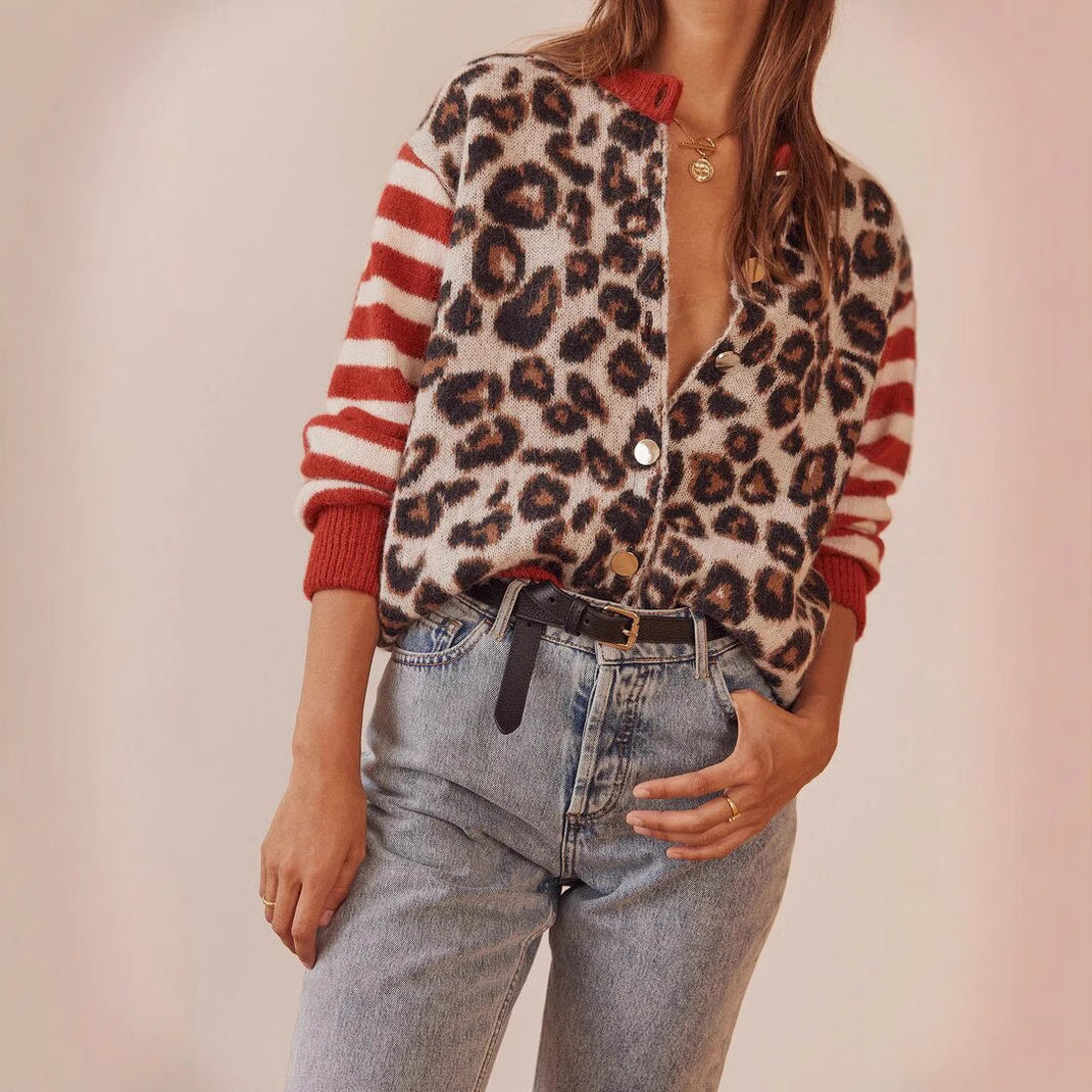 Leopard print button front cardigan for women | Serena