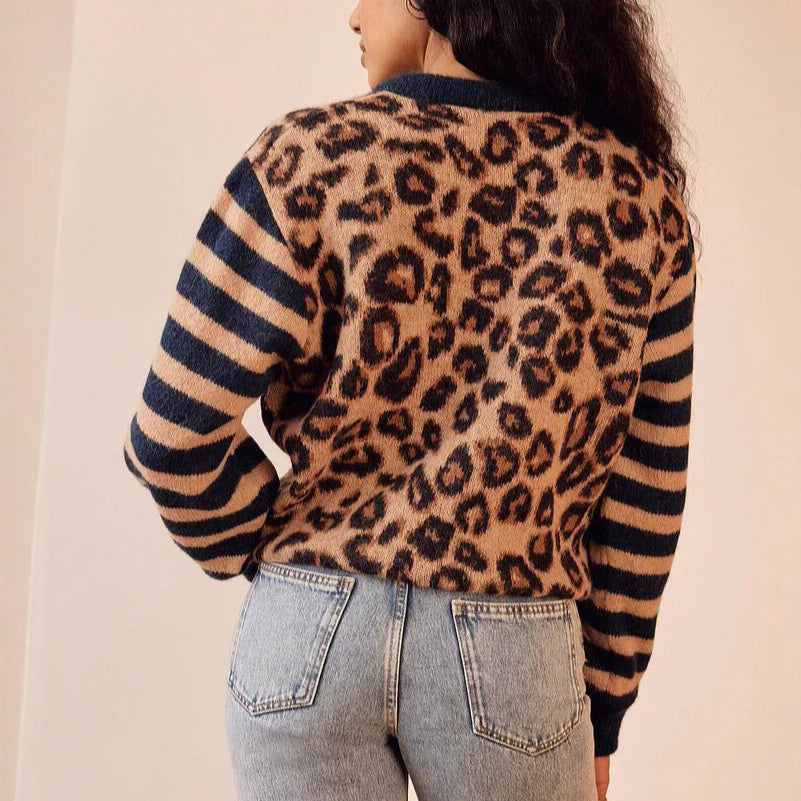 Leopard print button front cardigan for women | Serena