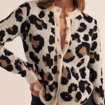 Leopard print button front cardigan for women | Serena