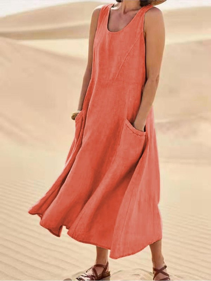 Willow | Women's Scoop Neck Sleeveless Midi Dress with Pockets